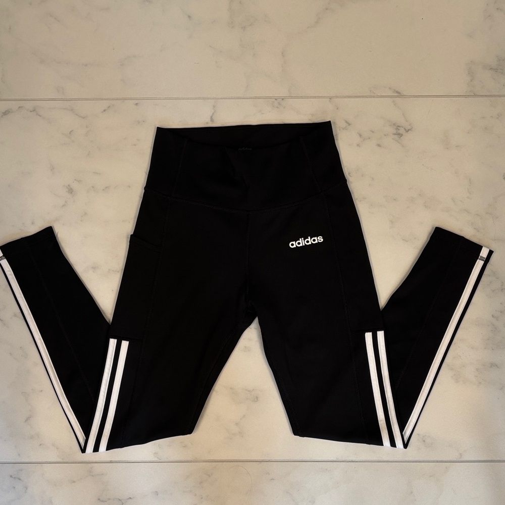 Adidas Women’s Climalite Black Leggings with 2 White Stripes